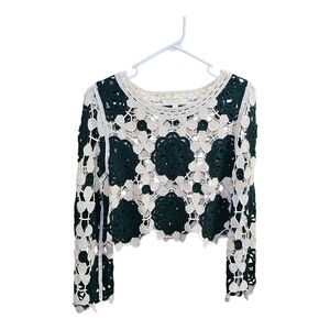 Rebellion Boho Fairy Chic Emerald Green Crochet Crop Top Sz Small